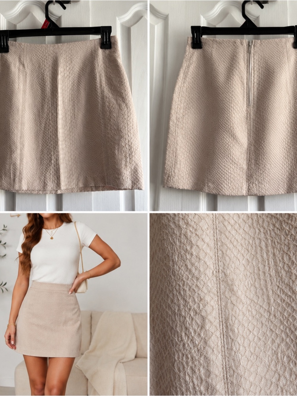 Jondie Beige Textured Mini Skirt - Women's Classic A-Line Small NWT